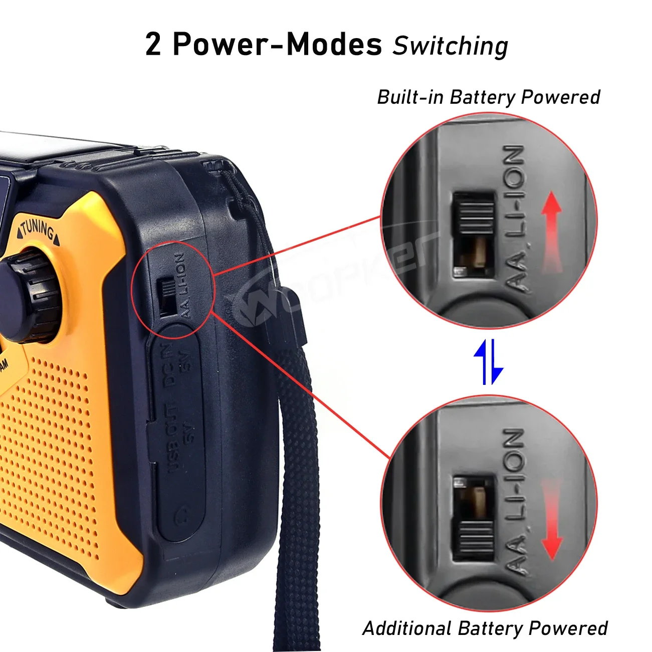E09 Emergency Radio Output 5V/2A AM/FM Radio Solar Hand Crank USB Rechargeable Torch Reading LED Lamp SOS Alarm Power Bank