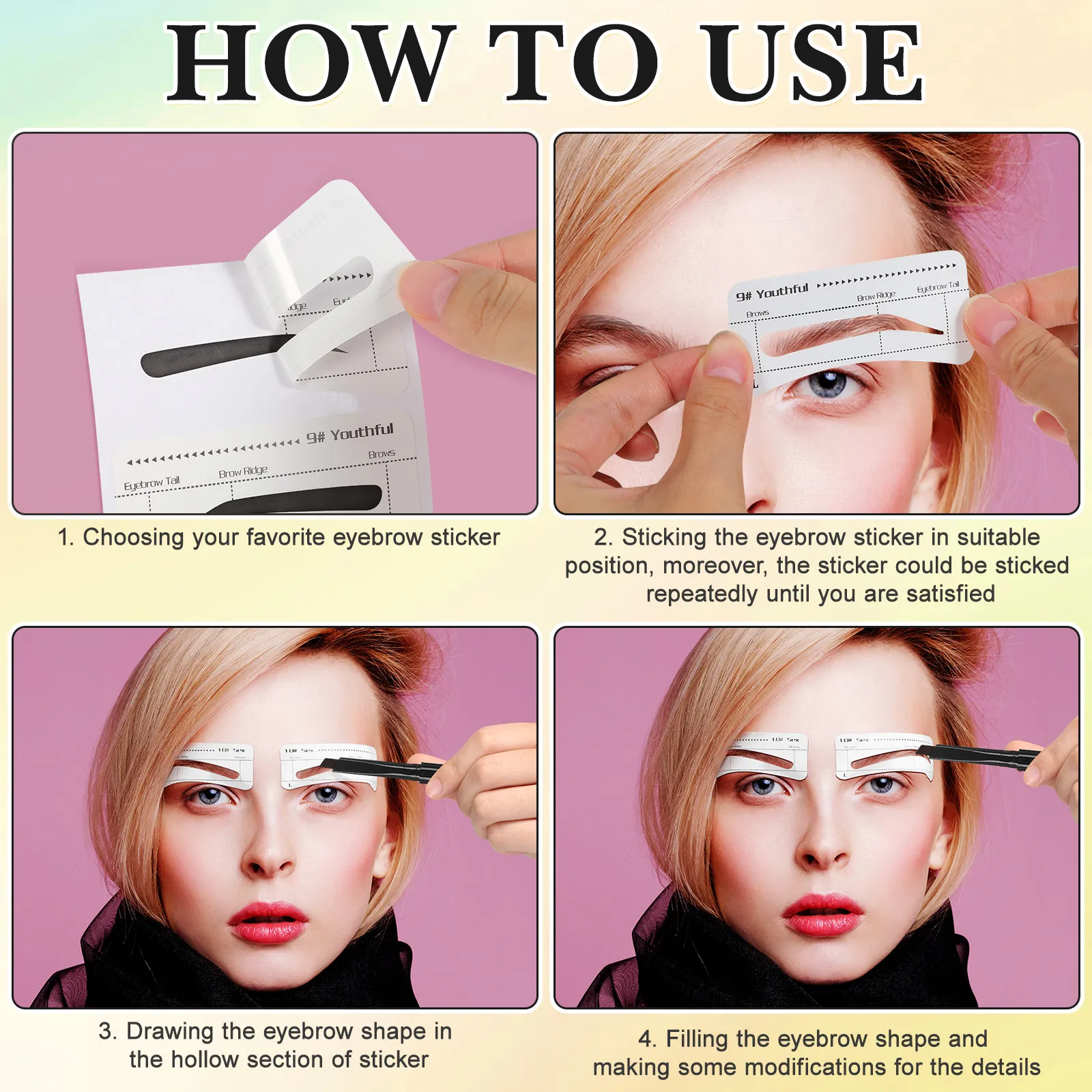 10개입 눈썹 템플릿 스텐실 접착식 간편 스틱 정밀 트레이싱 자연스러운 모양 매칭 아치형 베이스 무자극 뷰티