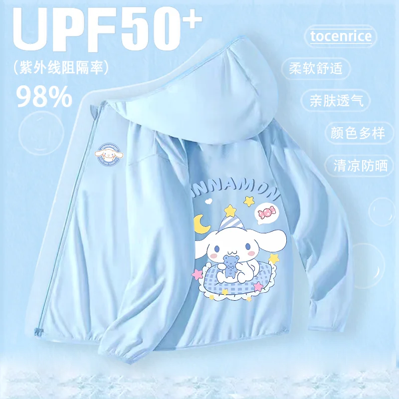 

Cute Cinnamoroll Girls Sunscreen Clothes Summer Sanrio Kawaii Anime Print Hooded Jacket Thin Breathable Korean Tide Gift for Kid