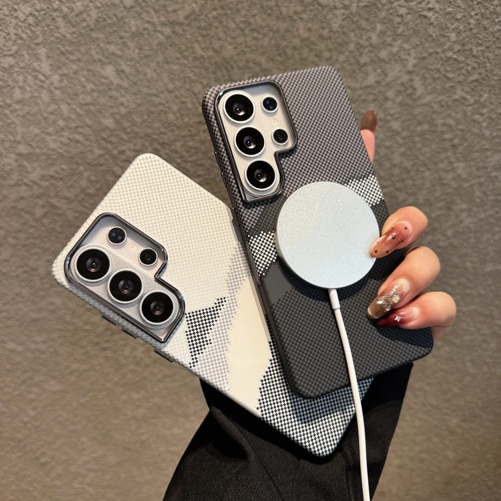 Carbon Fiber Texture Phone Case with Wireless Charging and Alloy Lens Protection
