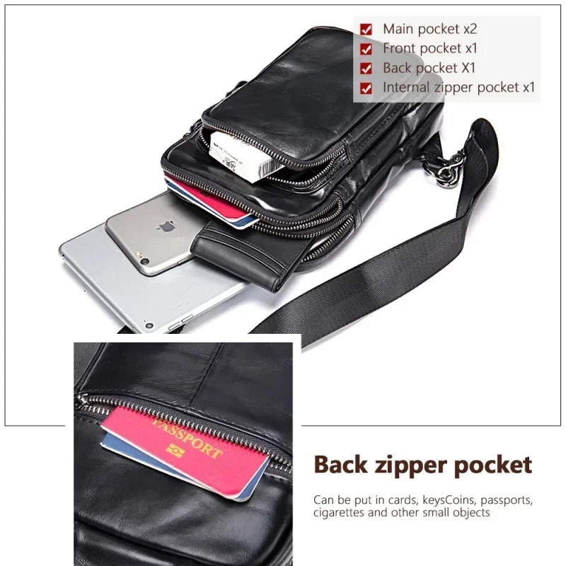 Genuine Leather Black Sling Bag for Men
