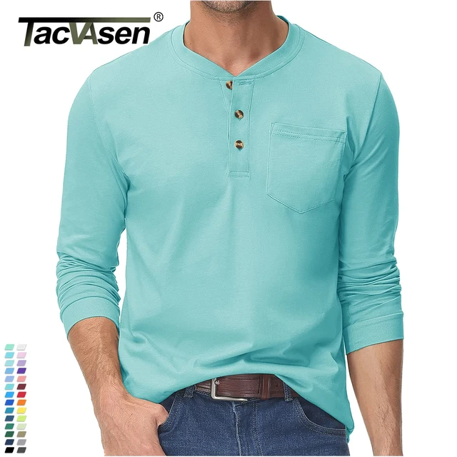 TACVASEN High Quality Cotton Henley T-shirts Mens Casual Long Sleeve Shirts Autumn Spring Pullover Tops Henry Neck Clothing Male 1
