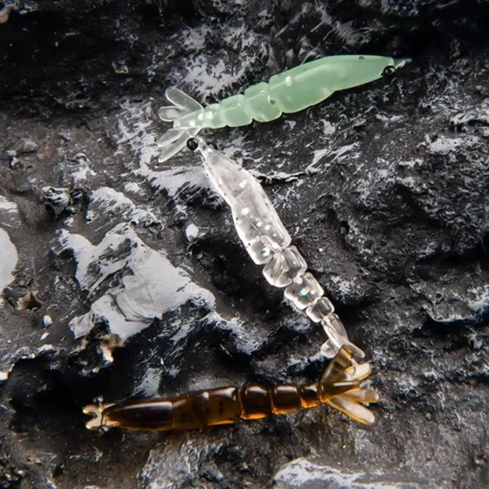 20pcs/box 4cm Length Luminous Shrimp Swimbaits Soft Silicone 0.45g Weight Glowing Fishing Lure Glowing Effect Luminous Design