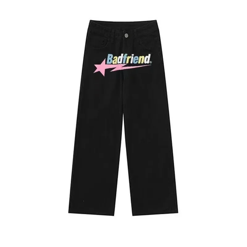 

2023 Best selling new American retro hip-hop Badfriend letter jeans male Y2K punk Harajuku fashion casual couple straight jeans