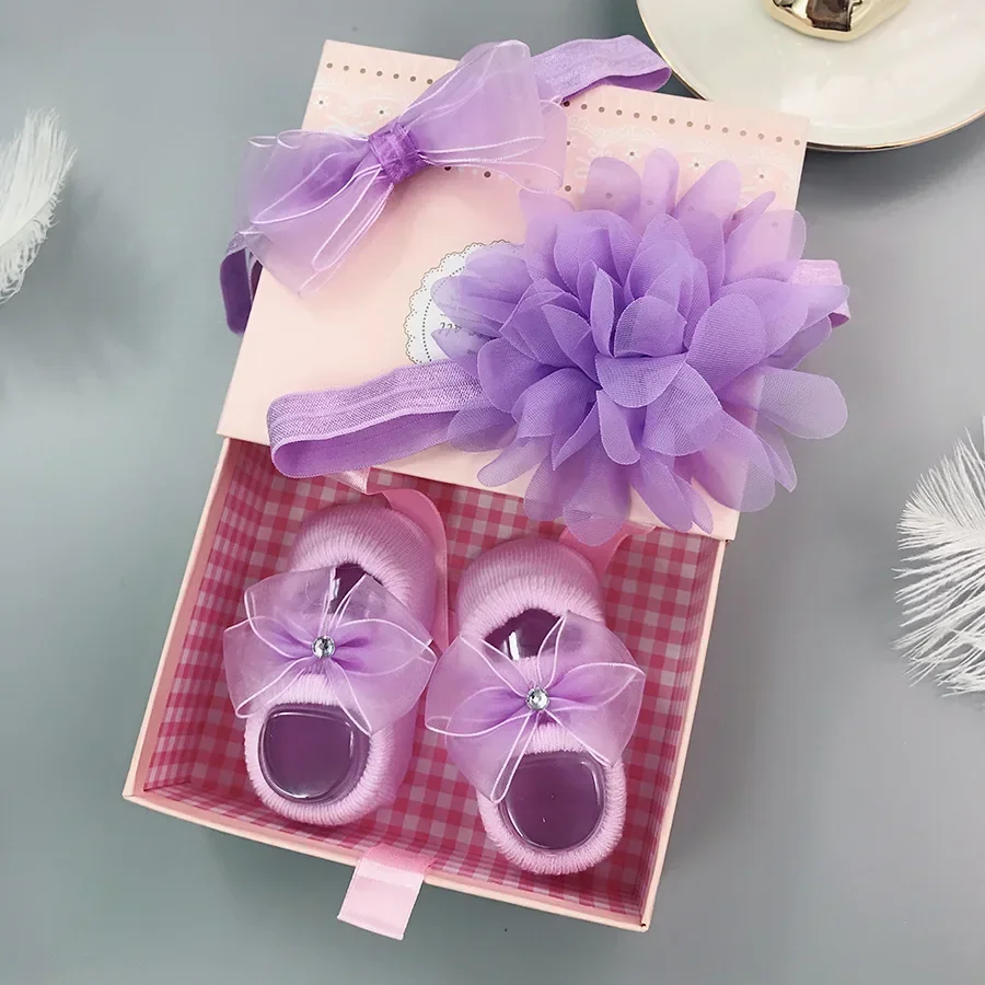 3Pcs/Set Baby Girl Headband Socks Set Lace Flower Bows Newborn Hair Bands Headbands for Girls Turban Baby Hair Accessories Gifts 2