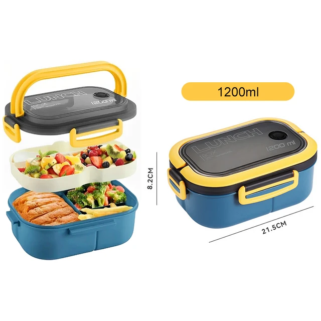 1200ML Adult Lunch Box, Double Layer Lunch Box with Spoon & Fork High  Capacity Food Containers, Leakproof Eco-Friendly, BPA-Free and Food-Safe  Materials Bento Lunch Box for Kids(Blue) 