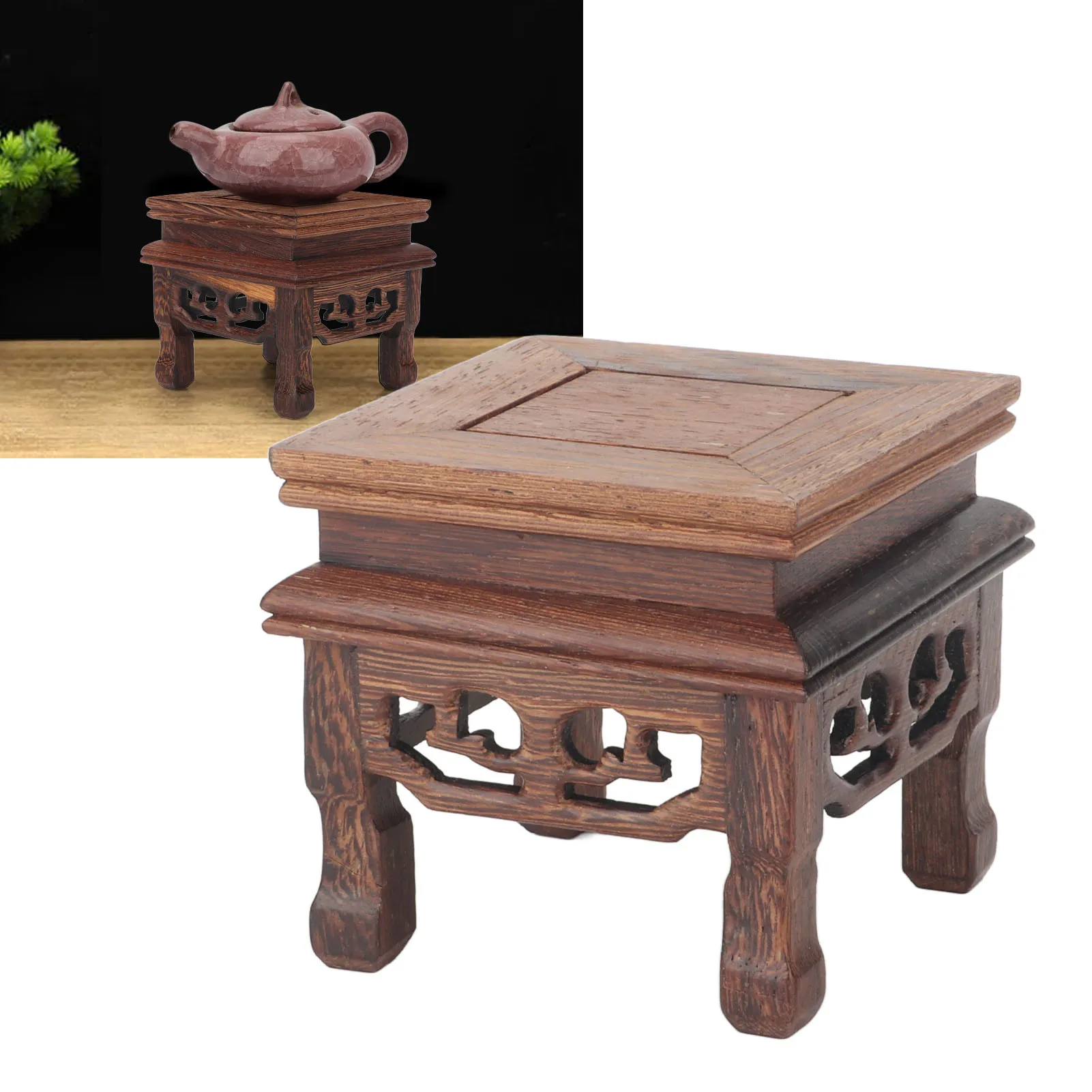 Wooden Flower Plant Display Stand Squared Stable Retro Style Durable Wood Widely Used Wooden Riser For Plant Teapot