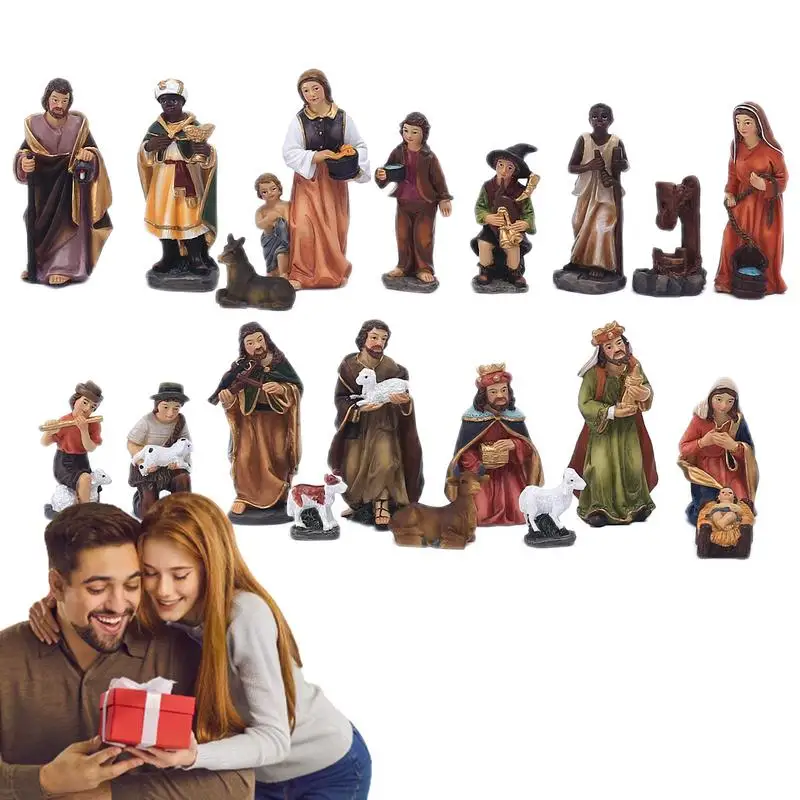 

Nativity Sets For Christmas Set Of 20pcs Realistic Manger Statue With Vivid Expression Seasonal Decors For Fireplace Shelves