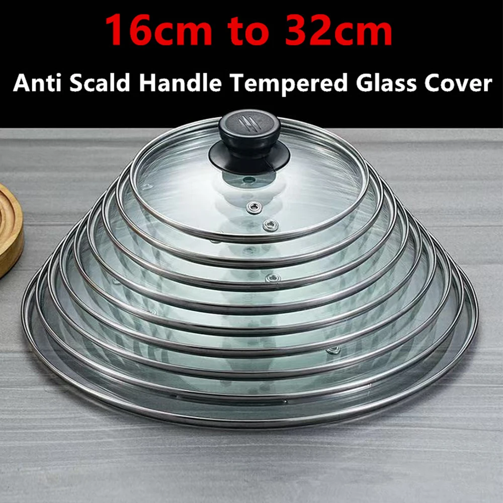 Tempered Glass Pot Cover Anti-Scalding Circular Frying Visible Cooking Utensil