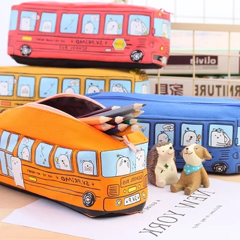 Astuccio per auto per autobus dei cartoni animati Astuccio per matite in tela di grande capacità Astuccio per matite con cerniera Borsa per cancelleria per ufficio per studenti Regalo per ragazze e ragazzi