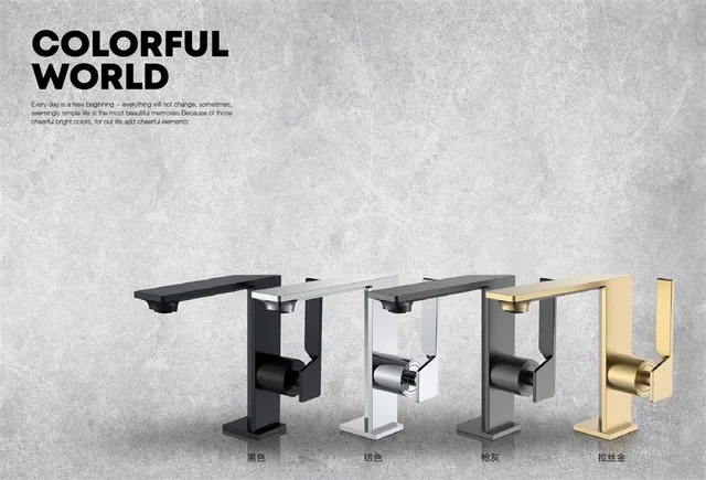 ก๊อกน้ำทองเหลืองสำหรับห้องน้ำ รูปทรงเรขาคณิต ตัวก๊อกเรียวบาง ผลิตจากทองเหลืองแท้ ใช้กับอ่างล้างหน้า น้ำร้อนน้ำเย็น ดีไซน์หรูหรา ขนาด G3/8G1/2 5