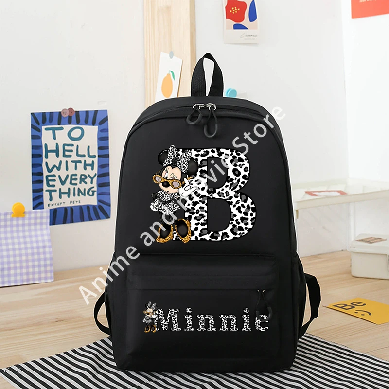 Minnie Mouse Disney Girls Boys Cartoon Backpack Anime Knapsack Breathable Student Schoolbag Wear Resistant Canvas Bag Kids Gifts 2