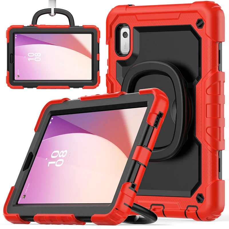 Rugged 360° Rotating Kickstand Tablet Case with Shoulder Strap & Anti-Fall Protection