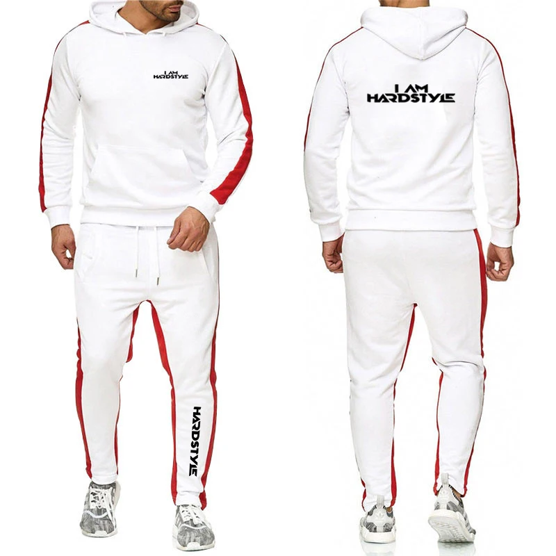 Men Hardstyle Logo Print Hooded Tracksuit Set