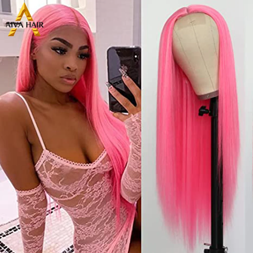 

Synthetic Pink Color 13x4 Lace Front Wig 180 Density Heat Resistant Long Straight Drag Queen Cosplay Wigs For Women