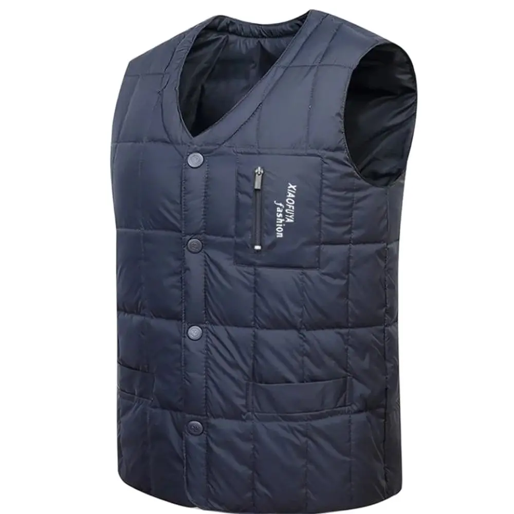 

2024 Winter Warm Sleeveless V-neck Button Down Lightweight Waistcoat Fashion Casual Male Vest White Duck Down Jacket Vest Men