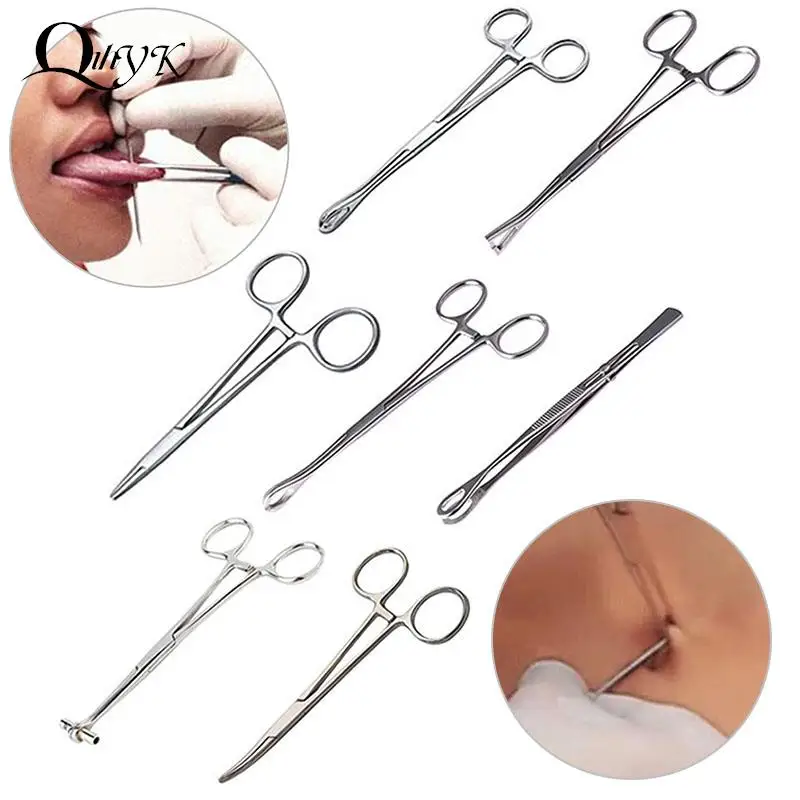 Surgical Steel Opening Closing Needle Ball Clamp Plier Different Open Shape Tweezers Piercing Professional Puncture Tool 1Pc For Ear Piercing Tool