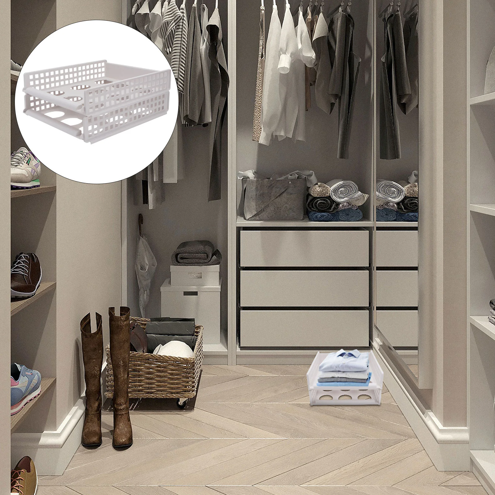 

2 Pcs Storage Rack Basket Clothing Organizer Closet Drawer Bin Plastic Staking Clothes Divider