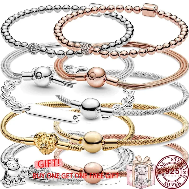 

Hot Sale 925 Sterling Silver Shining Multi Hearted Daisy Original Women's Round Logo Bracelet Engagement DIY Charm Jewelry