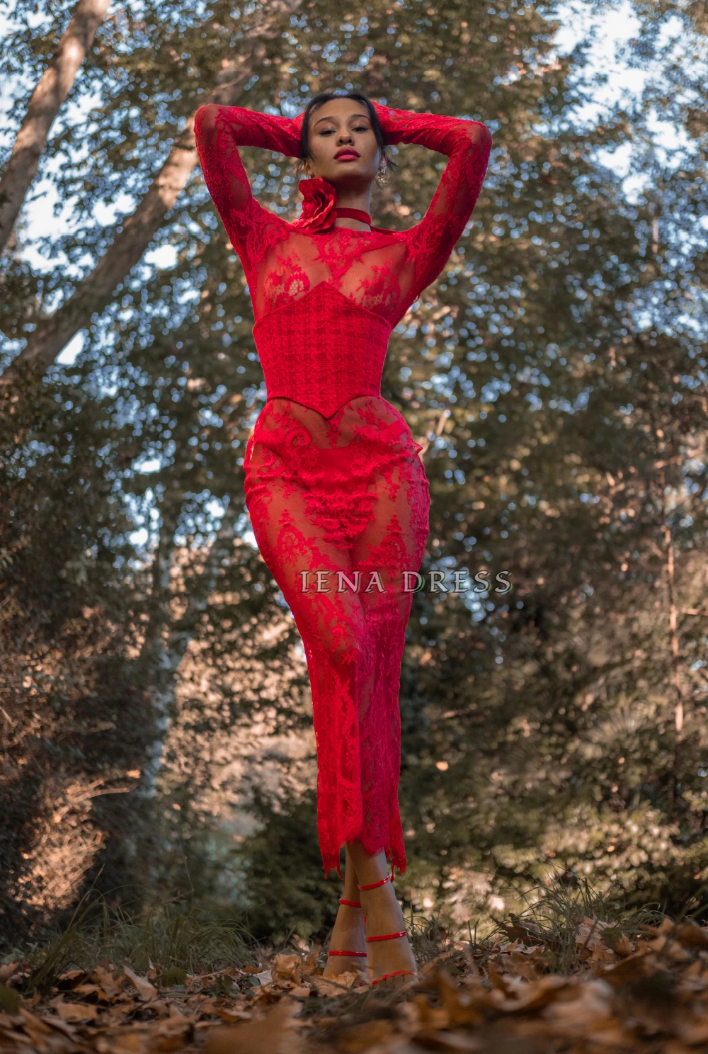 

Сексуальное Красное Кружевное прозрачное вечернее платье миди для вечеринки иллюзионное Прозрачное платье для фотосессии с корсетом на талии для женщин вечернее платье
