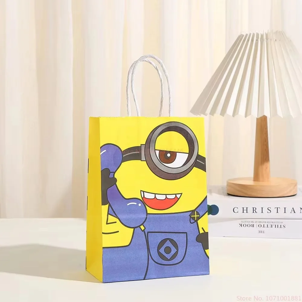 12/24pcs Despicable Me 4 Minions Birthday Theme Portable Paper Bag Cute Color Square Bottom Gift Packaging Bag Gift Storage paper gift bags