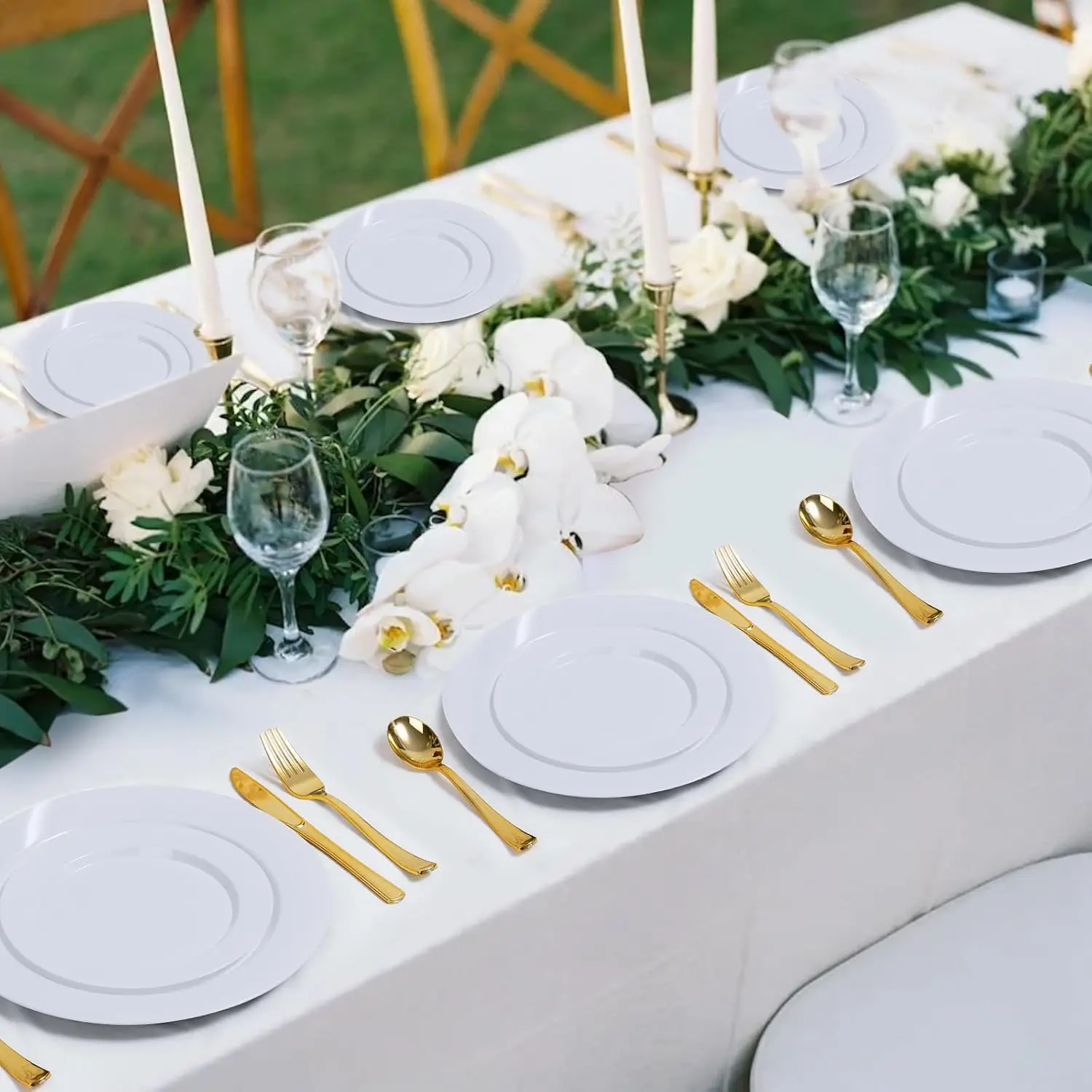 100PCS White Plastic Plates, Heavy Duty Disposable Plastic Plates with 50PCS 10.25inch Dinner Plates and 50PCS 7.5inch Dessert