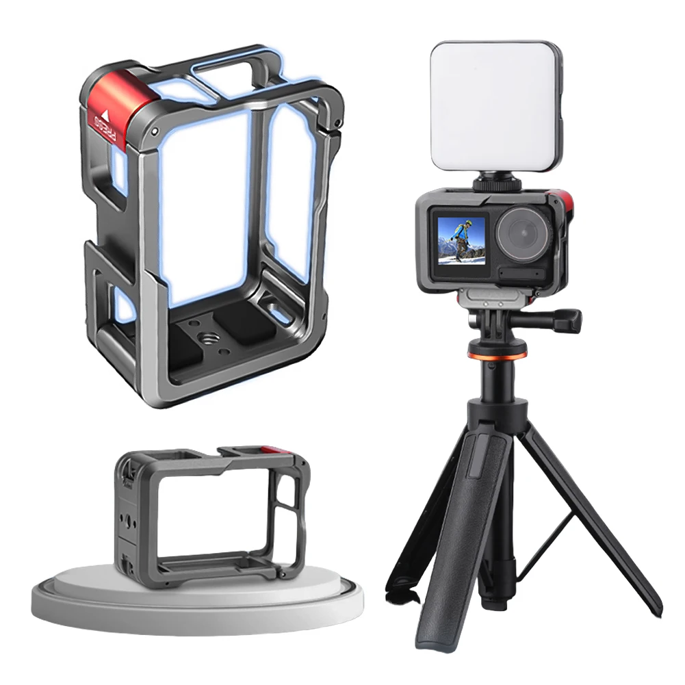 Aluminum Alloy Metal Frame Cage with Cold Shoe 1/4inch Hole Full Protective Frame Case for DJI Osmo Action 3/4 Action Camera
