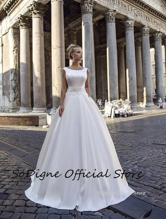 SoDigne Satin Simple A-line Wedding Dress O-neck Sleeveless Appliques Bride Dresses Long Elegant Bridal Gown Vestido De Noiva 10 S6830a7d675504c9c8fe0f8d4714d8fbcs