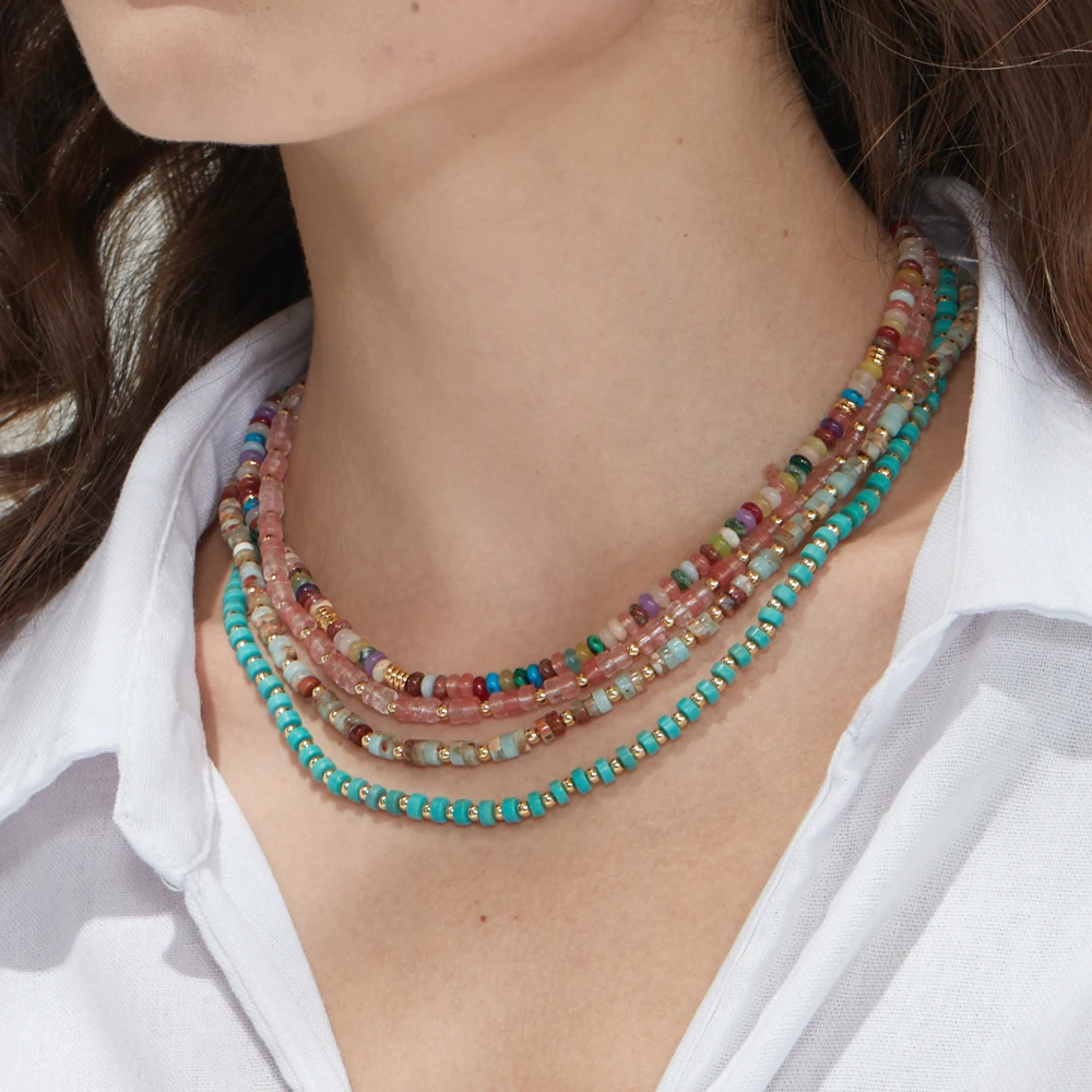 Boho Vintage Abacus Stone Choker Necklace Natural Agate - Main Image