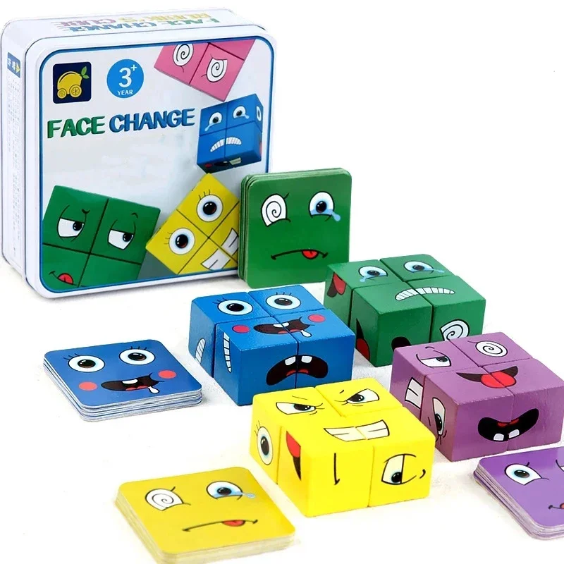 Wooden Face Changing Cube Toys Building Blocks for Cartoon Puzzle Montessori Jigsaw Kids Toy Educational Board Game Family Toys building blocks wooden puzzle toys wooden blocks
