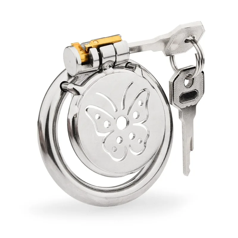 Male CB Chastity Lock Butterfly Metal Bondage Cock Cage with Urethral Catheter 4 Size Rings Gay Anti-Cheating SM Erotic Sex Toys