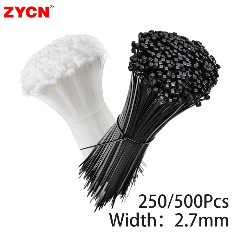 Laços de Cabo de Nylon Self-locking Plastic Wrap Zip Wire Strap Ring Industrial Grade Zycn Series 2.7 mm x 150 mm 200 Pcs 250 Pcs 300 Pcs