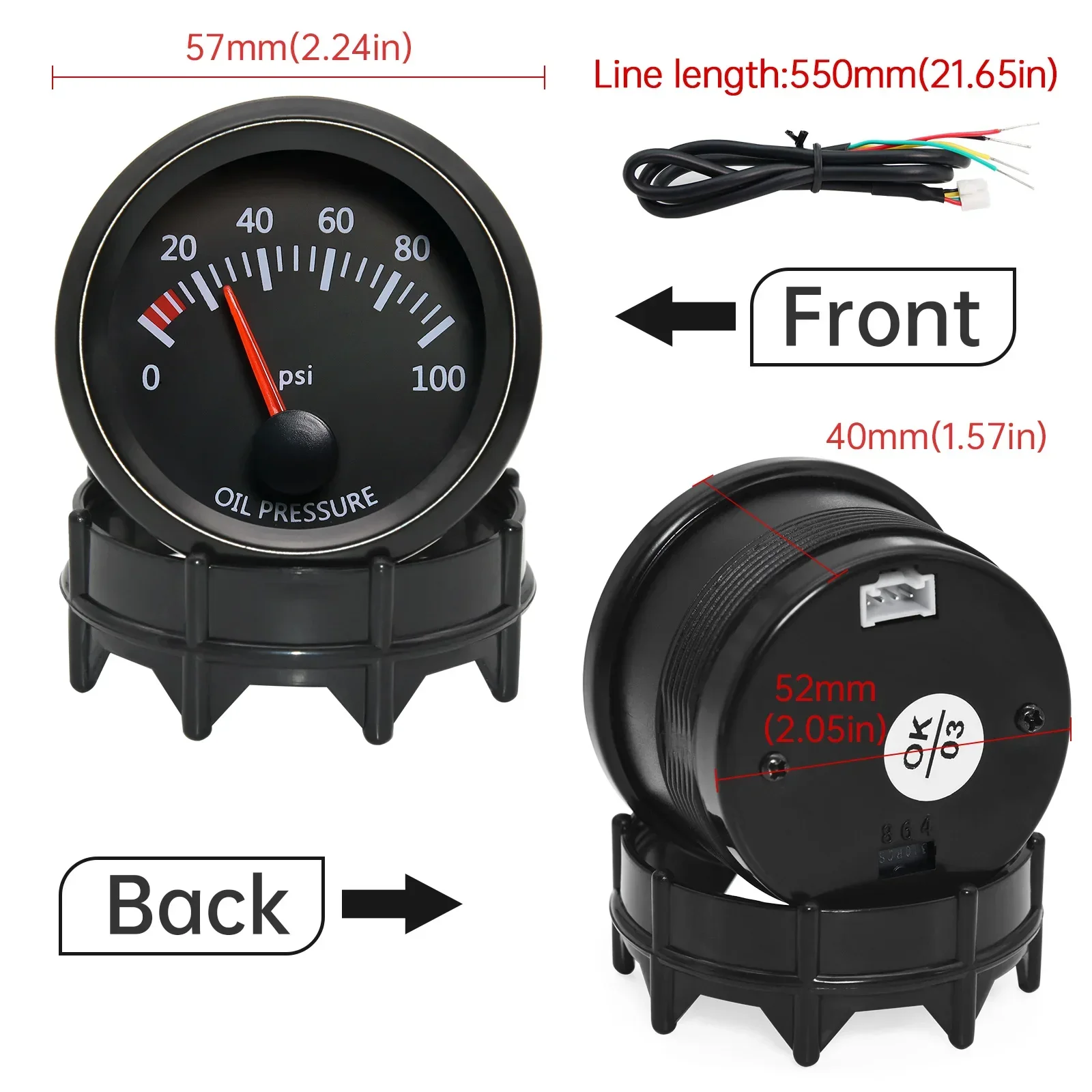 52MM 게이지 12V 공기 연료 비율 부스트 수온 오일 온도 게이지 오일 압력 연료 전압 게이지 배기 온도계 블랙 페이스 게이지
