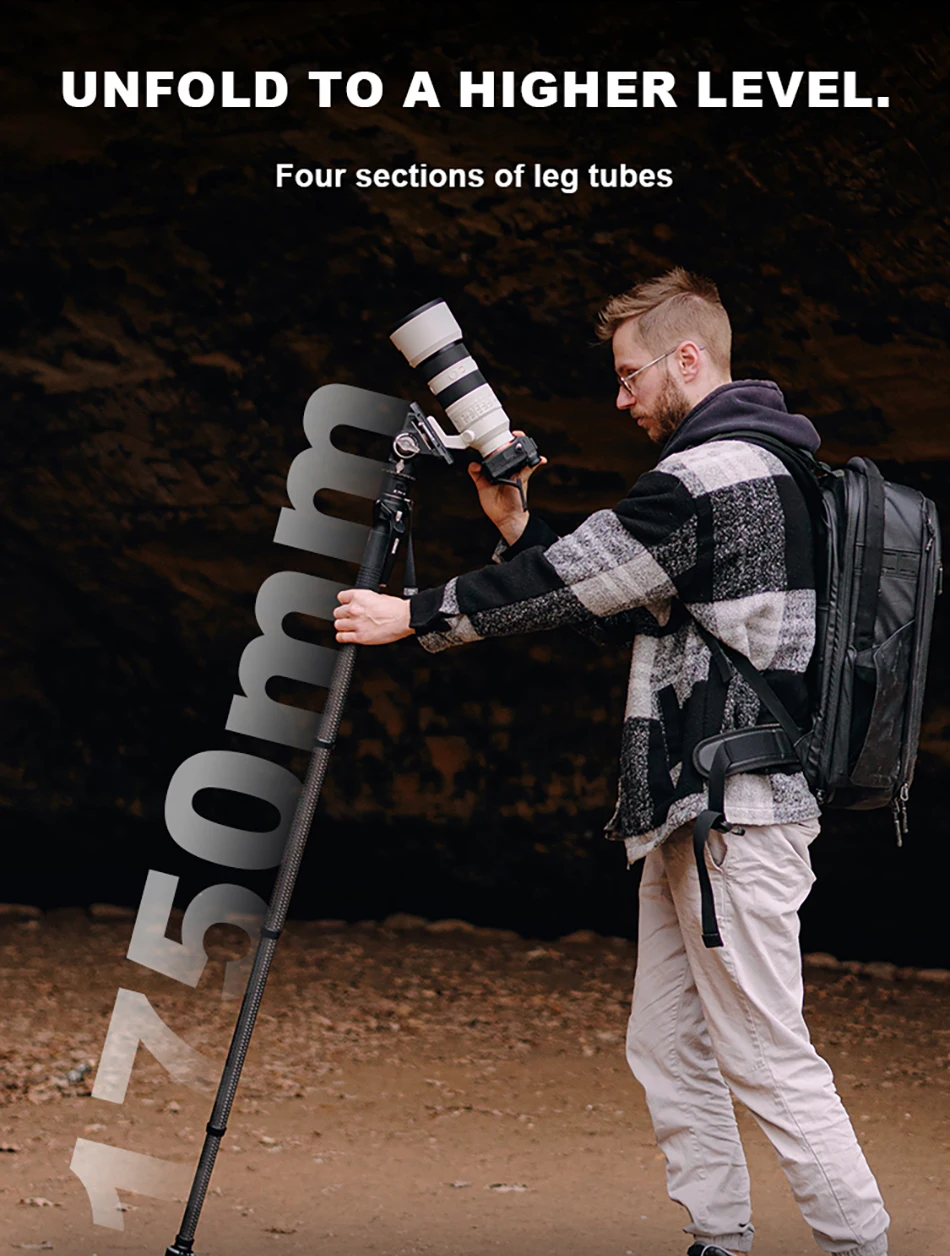 COMAN M1 M1 Pro V5 Carbon Fiber One Click Lifting Tripod Travel Monopod with Qui
