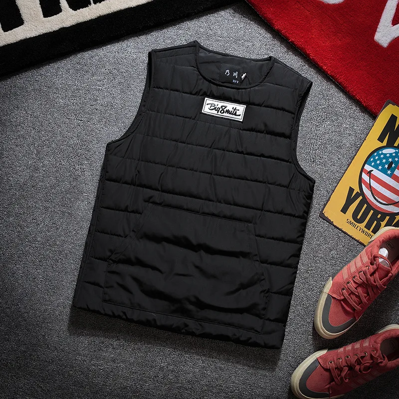 Round Neck Vest Men's Autumn Winter Cotton Thickened Thermal Vest Youth Fashion Side Zipper Sleeveless Coat Pullover Y2k