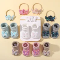 Newborn Baby Headband For Girls Elastic Knit Children Turban Baby Bows Soft Nylon Kids Headwear Hair Accessories with Baby Socks 1