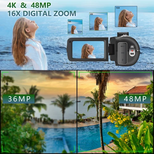 G-Anica 4K 비디오 카메라, UHD 비디오 녹화 디지털 카메라, 자동 초점, 18X 디지털 줌 카메라, 3 인치 화면, 60fps, 48MP 6