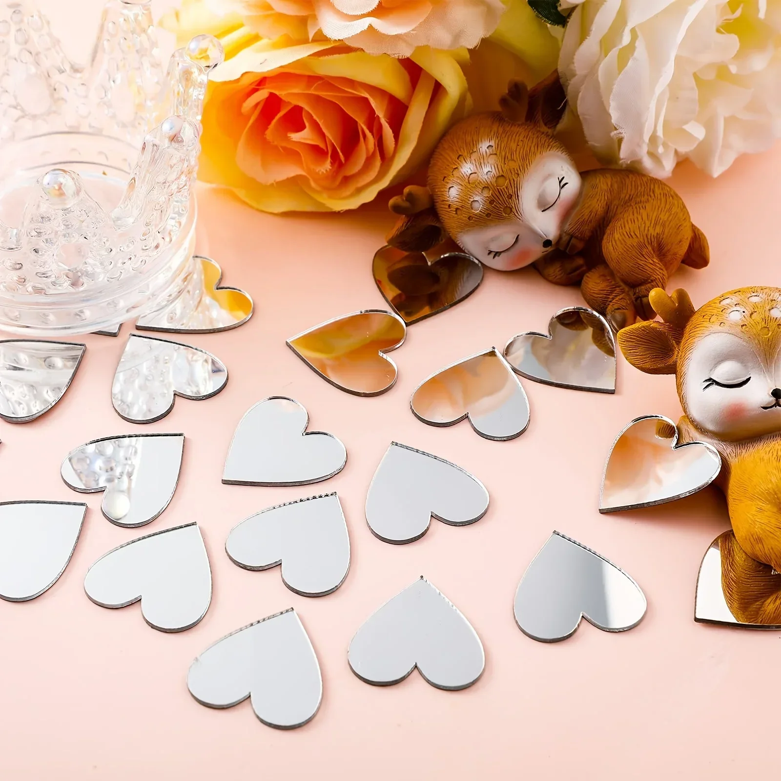 100pcs Acrylic Circular Heart-Shaped Diamond Droplet Shaped Square Self-adhesive Mosaic DIY Craft Art Mirror Home Decoration