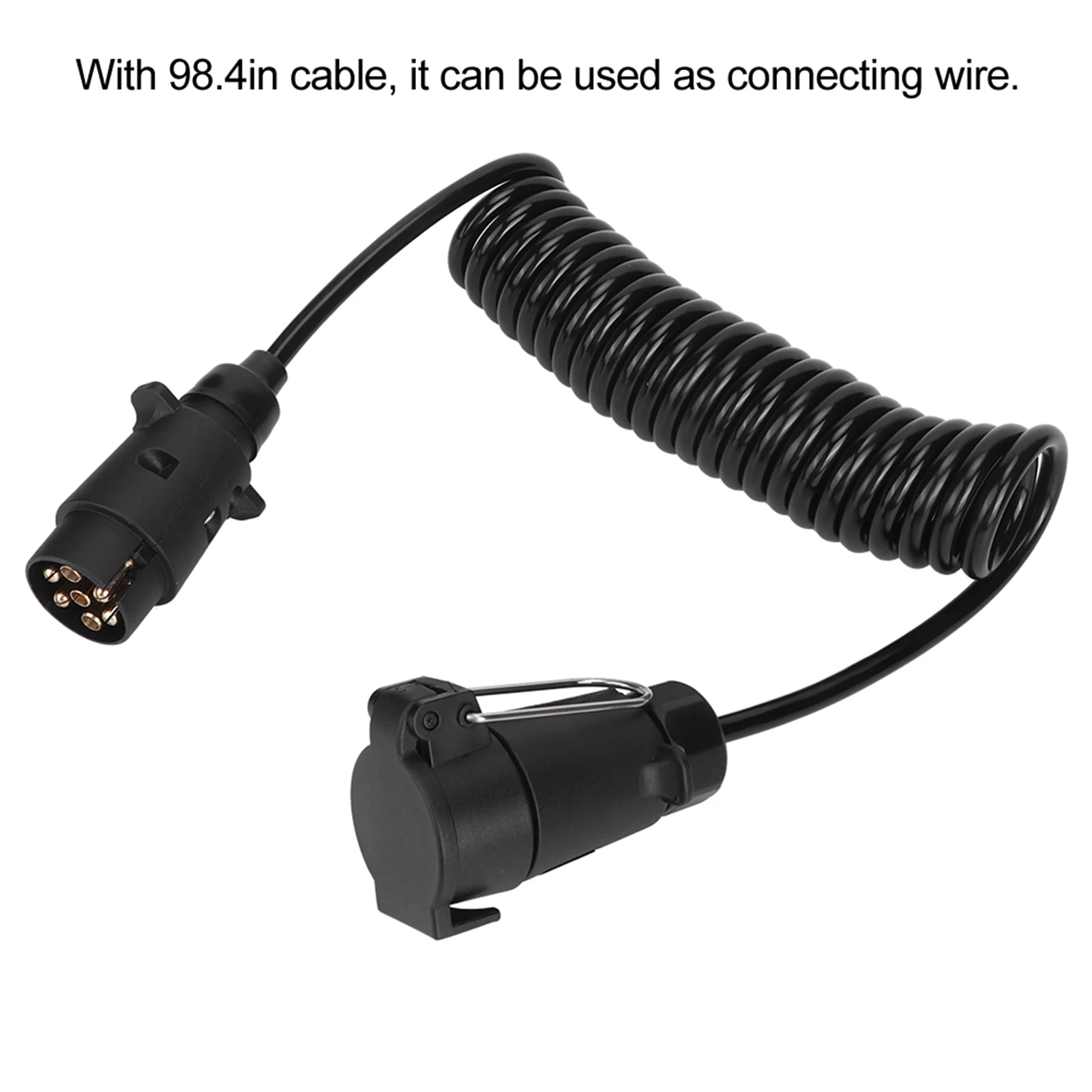 Trailer Cable Adapter 7 Pin Trailer Plug 98.4in Spring Extension Cable 12V Wiring Adapter Connector Accessory Plug