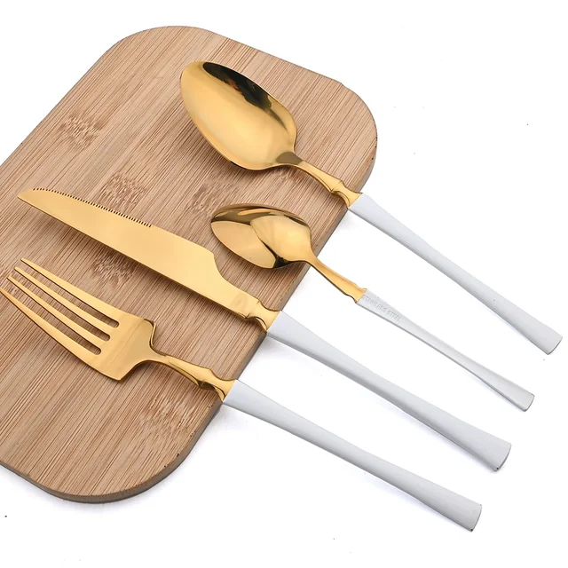 24 pezzi in acciaio inossidabile set di posate in oro coltello forchetta cucchiaio coltello da bistecca forchetta cucchiaio stoviglie retrò adatto per la cucina del ristorante 5