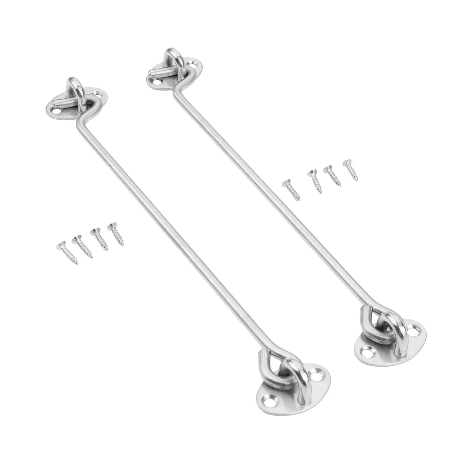 2Pcs Cabin Door Window Hook and Eye Latch Lock Shed Gate Catch Silent Holder with Screws Stainless Steel 3/4/6/8/10/12/14/16inch
