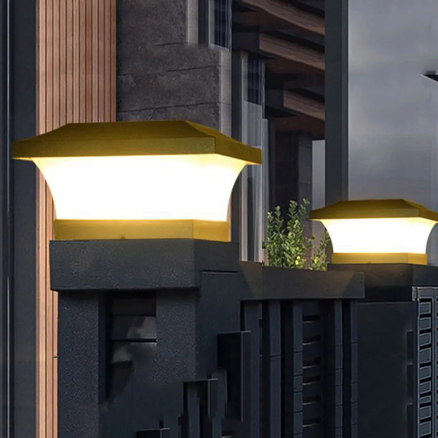 LED Solar Post Lamps IP65 Waterproof LED Fence Deck Solar Column Head Light Outdoor Patio Garden Solar Stigma Light