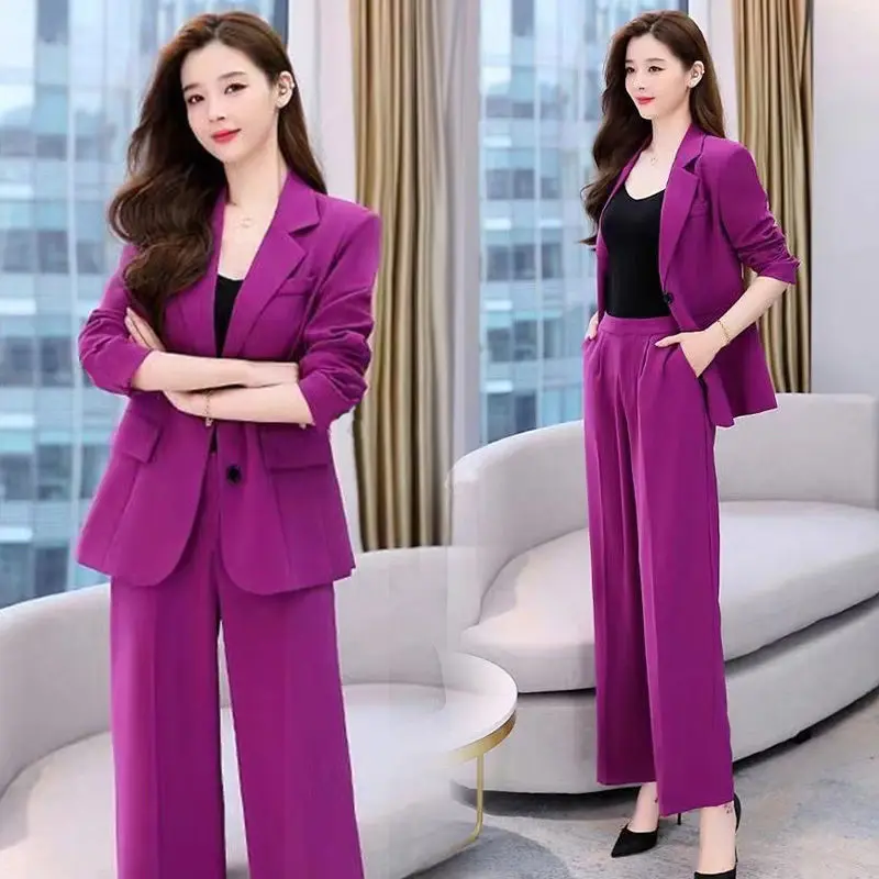 Women's Work Clothing Set Office Lady Graceful Work Blazers Long Pants Outfits Korean Fashion Basic Joker Suit Jacket Trousers