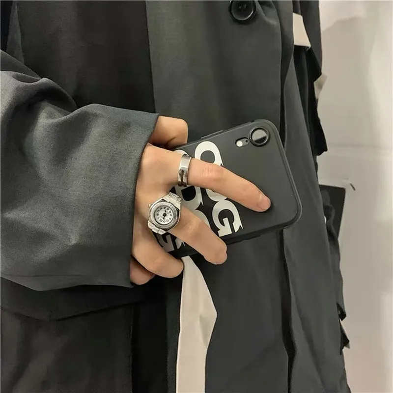 Vintage Punk Quartz Watch Rings for Women Man