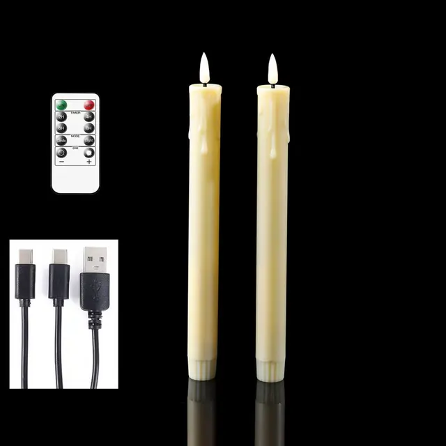 Paquet de 2 bougies coniques LED de noël rechargeables par USB, bougies décoratives sans flamme pour mariage, noël, anniversaire, 10 pouces 6