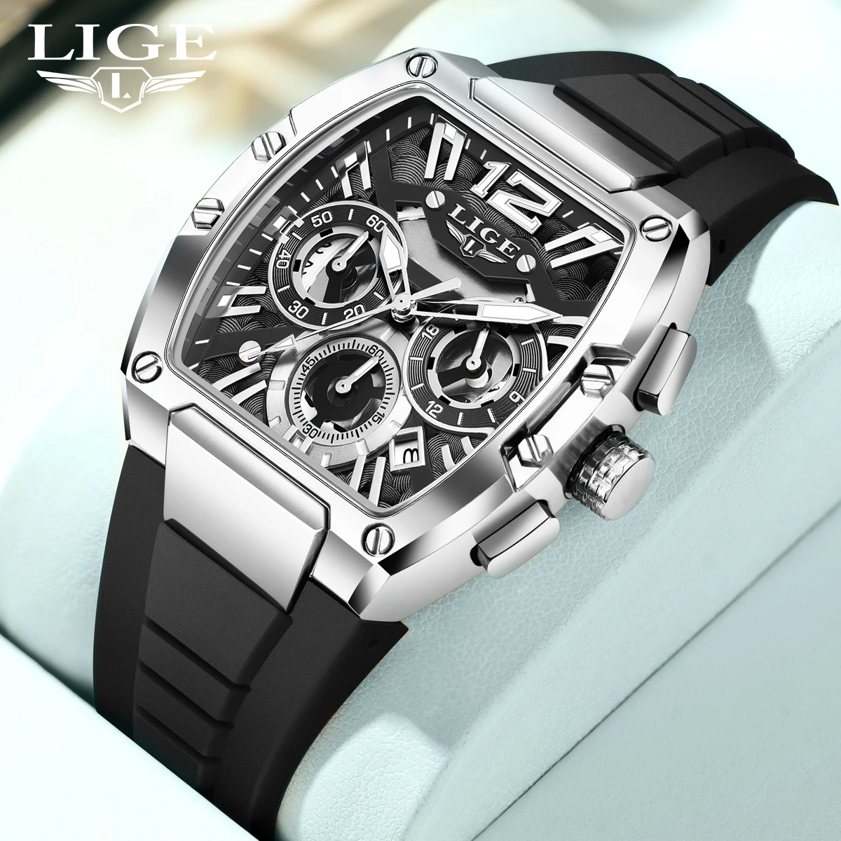 LIGE Mens Quartz Watch - Waterproof Silicone Sport Watch with Calendar and Luminous Features