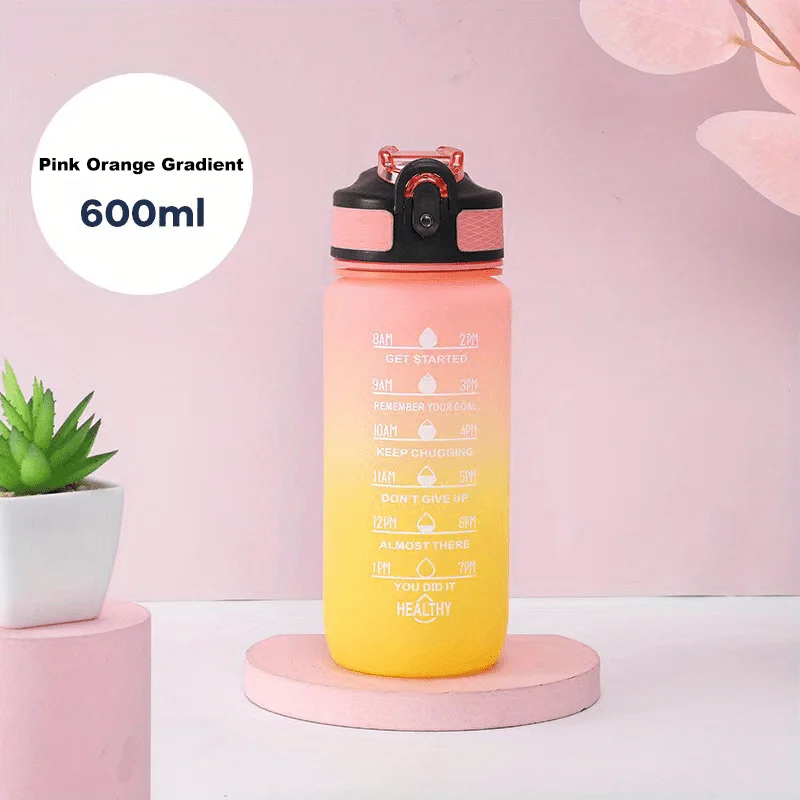 21oz Colorful Frosted Sport Bottle w/Straw & Timer, BPA-Free Leakproof for Gym/Outdoor, Free Stickers, Vday Gift