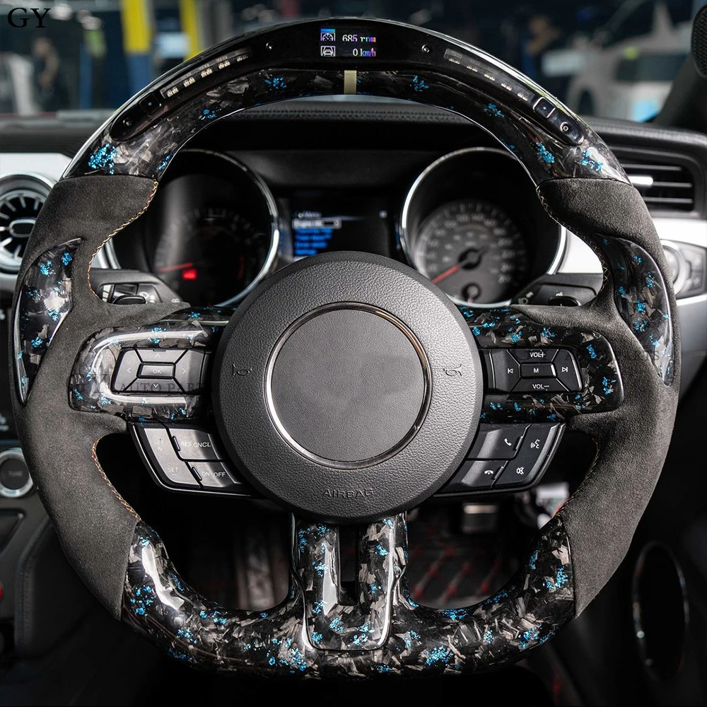 

Светодиодный Рулевое колесо для Mustang Forge, спортивное колесо из углеродного волокна с индивидуальными оборотами в минуту, 2015, 2016, 2017, 2018, 2019, 2020, 2021, 2022, 2023