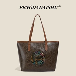 Vintage Distressed Luxe Tote: Embossed Handbag for Women with Large Capacity (Coffee)