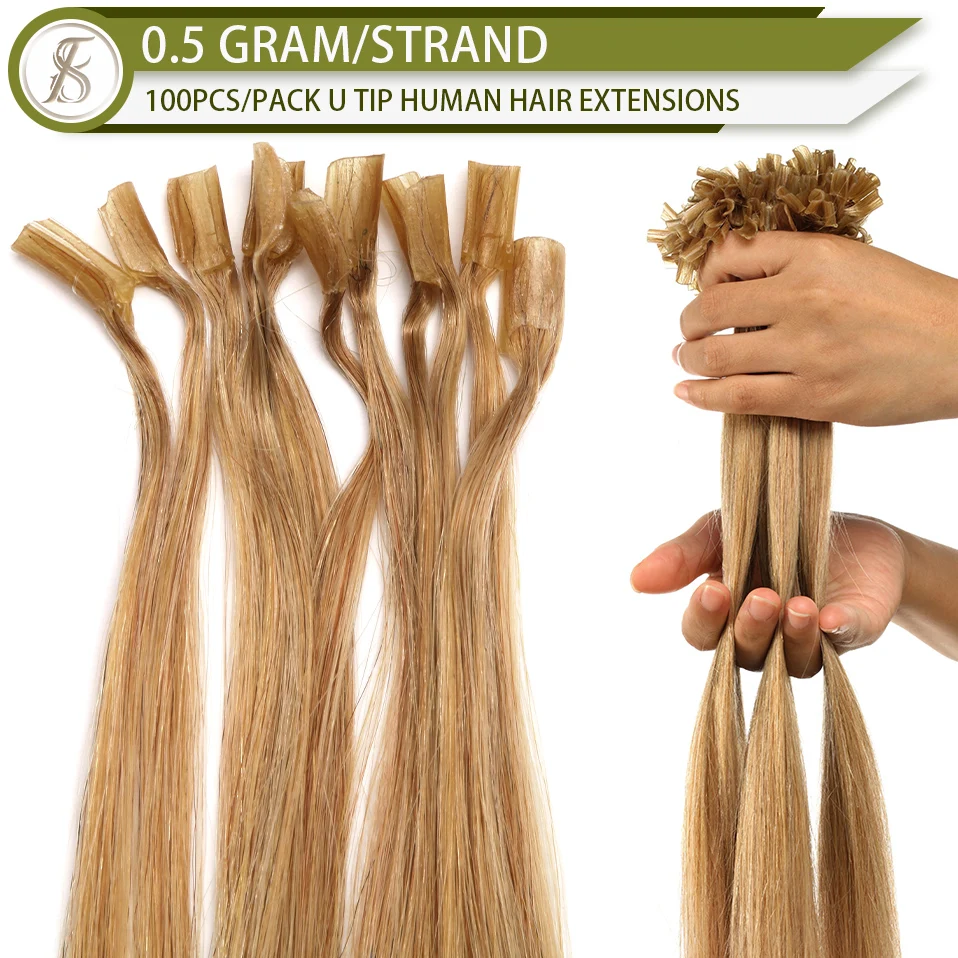 TESS 0.5g/s U Tip Hair Extensions 50g Microlink Keratin Fusion Human Hair Capsule Pre Bonded Brown Blonde Natural Hair Extension